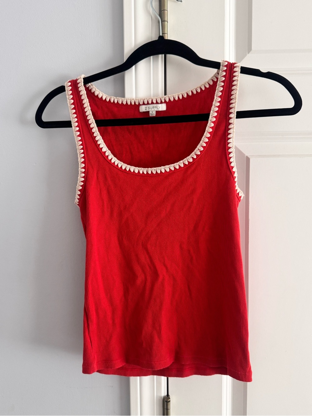 Z Supply Red Ribbed Tank with Cream Trim